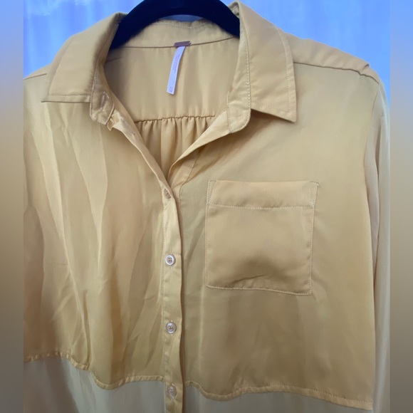 Free People Button Down Blouse golden / mustard yellow bottom half translucent💛 - Picture 5 of 9